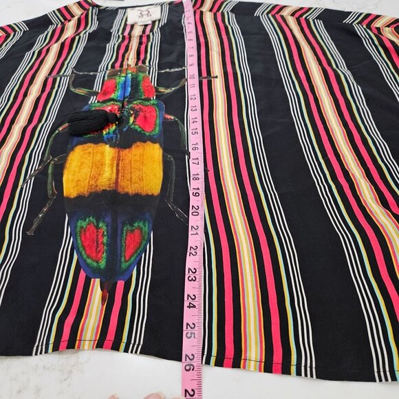 Figue Free Size Silk Colorful Striped Tunic Beetle Print Designer Luxury Artsy - Picture 9 of 10